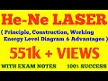 He - Ne LASER | PRINCIPLE, CONSTRUCTION, WORKING, ENERGY LEVEL DIAGRAM OF HELIUM NEON LASER | NOTES