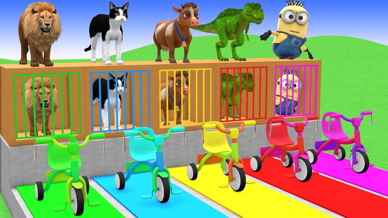 Long Slide Game with Cow Elephant Gorilla Hippopotamus Tiger 3d Animal Game Funny 3d Animals