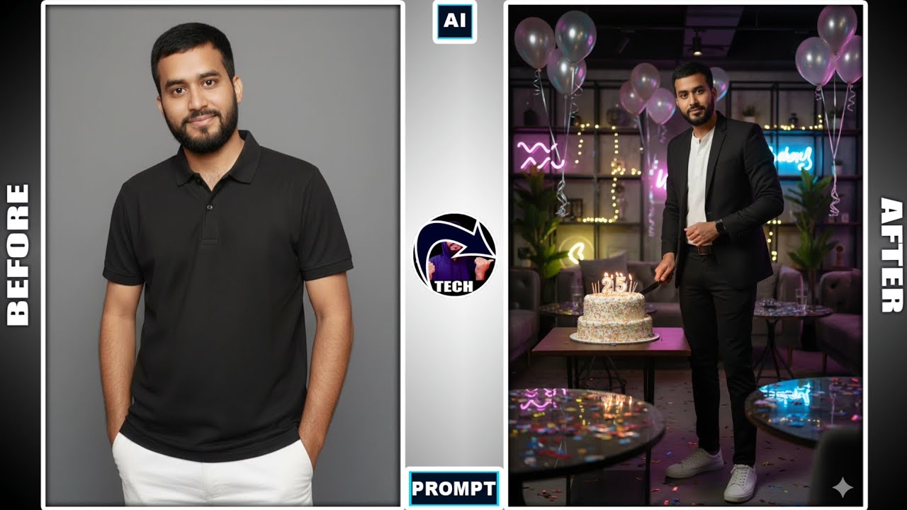 45. Фотосессия в черном костюме в стиле «С днем ​​рождения», тренд Google Gemini Boys AI Photo Ed...