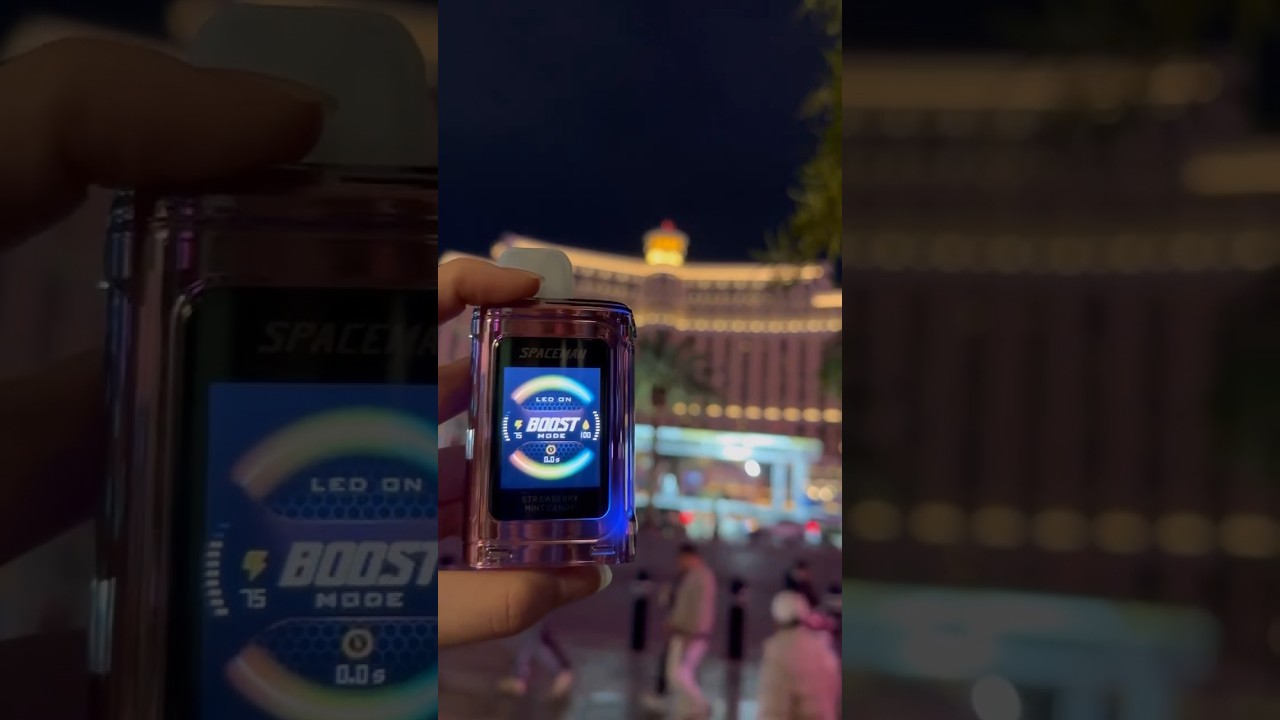 Under the neon glow of Las Vegas, we're chasing clouds with the Spaceman 20k Prism vape ✨🌃