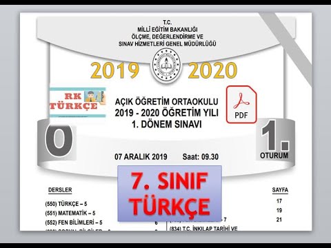 Açık Öğretim Ortaokulu 7.  Sınıf Türkçe Çıkmış Sorular | 2019 2020 1. Dönem