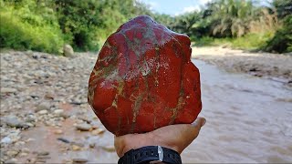 ISENG MENCARI BATU AKIK DI SUNGAI,DAPAT REJEKI BATU MERAH BERSERAT GARIS EMAS‼️