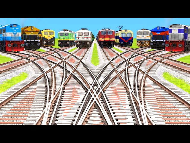 10 TRAINS BACK TO BACK CROSSING ON BUMPY RAILROAD TRACKS | 🔺 Railworks Train Simulator class=