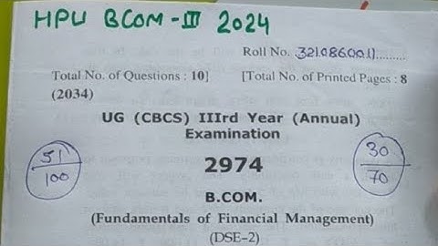 Financial Management bcom 3rd year question paper hpu 2024 || hpu bcom final year