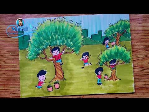 رسم عن موسم الزيتون رسم جني الزيتون رسم شجرة زيتون 1