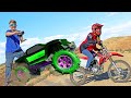 RC Car VS Motorcycle JUMPS in the Desert! OFF ROAD HIGH SPEED RACE!