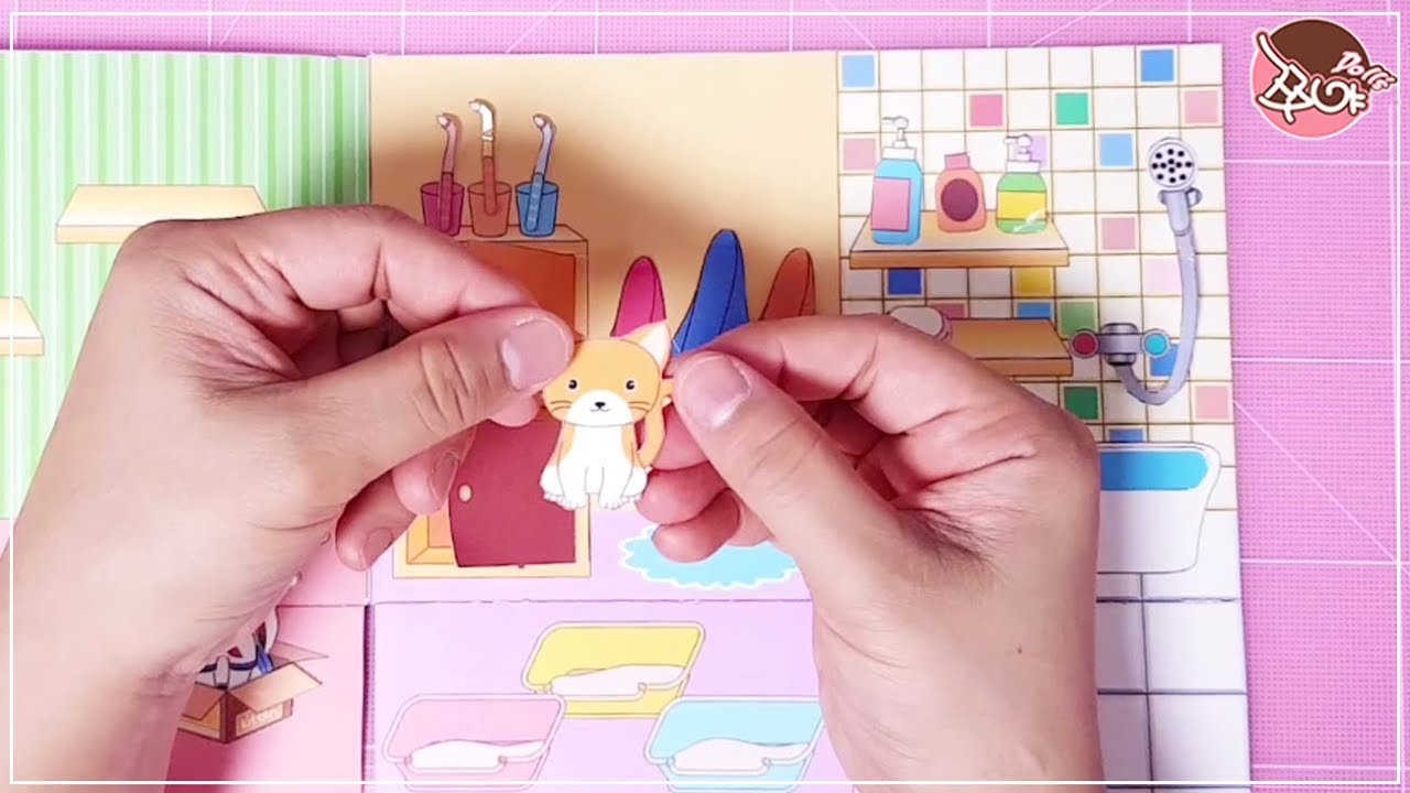 PAPER DOLLHOUSE FOR KITTENS PAPER DOLLS PLAYING QUILT BOOK CAT FAMILY