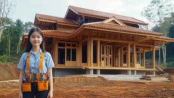 Young girl leaves the city to return to the countryside to build her dream wooden house