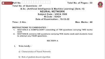 BSC 5TH SEM AIML NEURAL NETWORK DEC 2022 | PTU