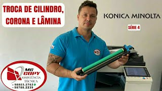 Como trocar e limpar cilindro,lâmina e corona da konica Minolta bhc224. (Drum unit dr512)