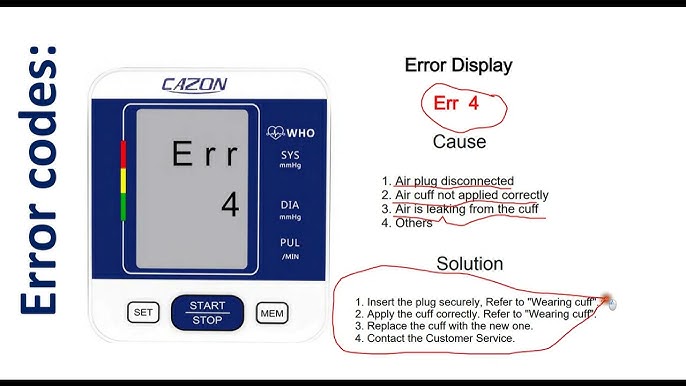 Etekcity Blood pressure monitor Error codes E1, E2, E3