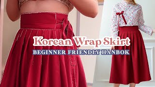 DIY / Quick & EASY Pleated Wrap Skirt Hanbok  (korean cottagecore?) 생활한복 허리치마 만들기