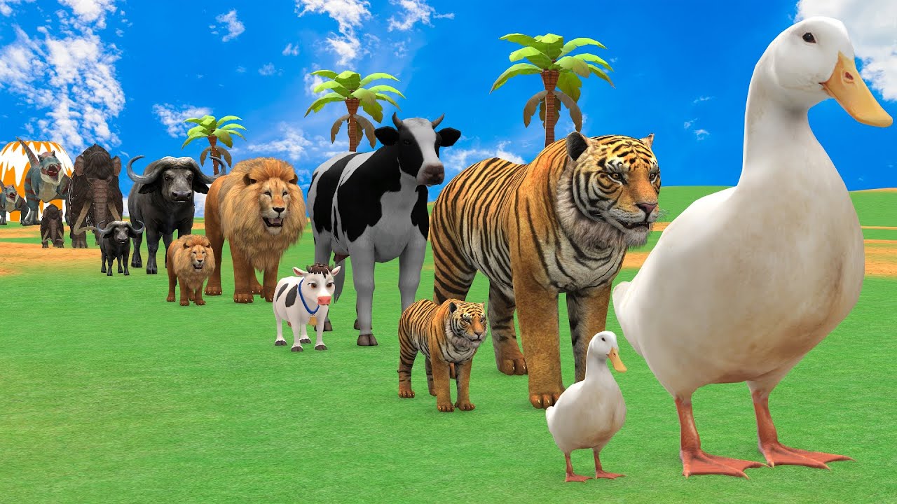 Long Slide Game with Cow Elephant Gorilla Hippopotamus Tiger 3d Animal Game Funny 3d Animals