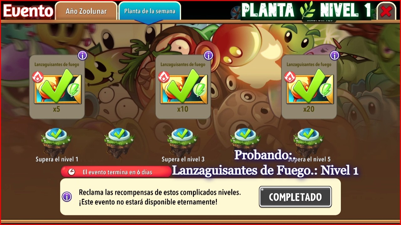 PVZ 2 [Evento - Probando Lanzaguisantes de Fuego: Nivel 1]