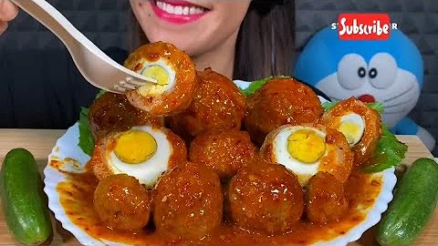 ASMR EATING SUPER SPICY EGG MEATBALL ll 😋 _MAKAN BAKSO TELUR PEDAS