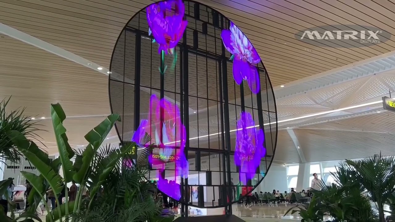 Round creative giant transparent led screen for airport