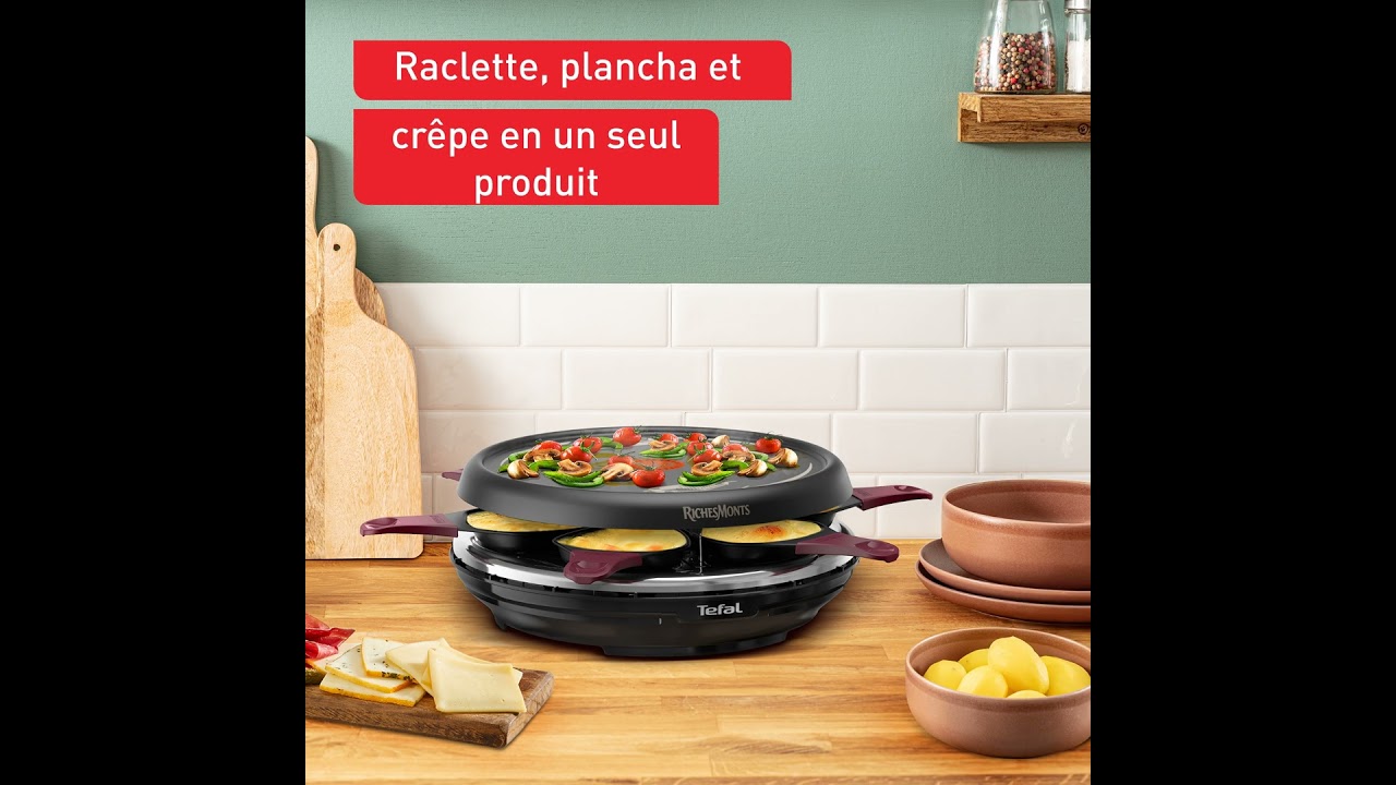 Appareil à Raclette 3-en-1, Plancha, Crêpier, 6 coupelles, Revêtement  antiadhésif, TEFAL