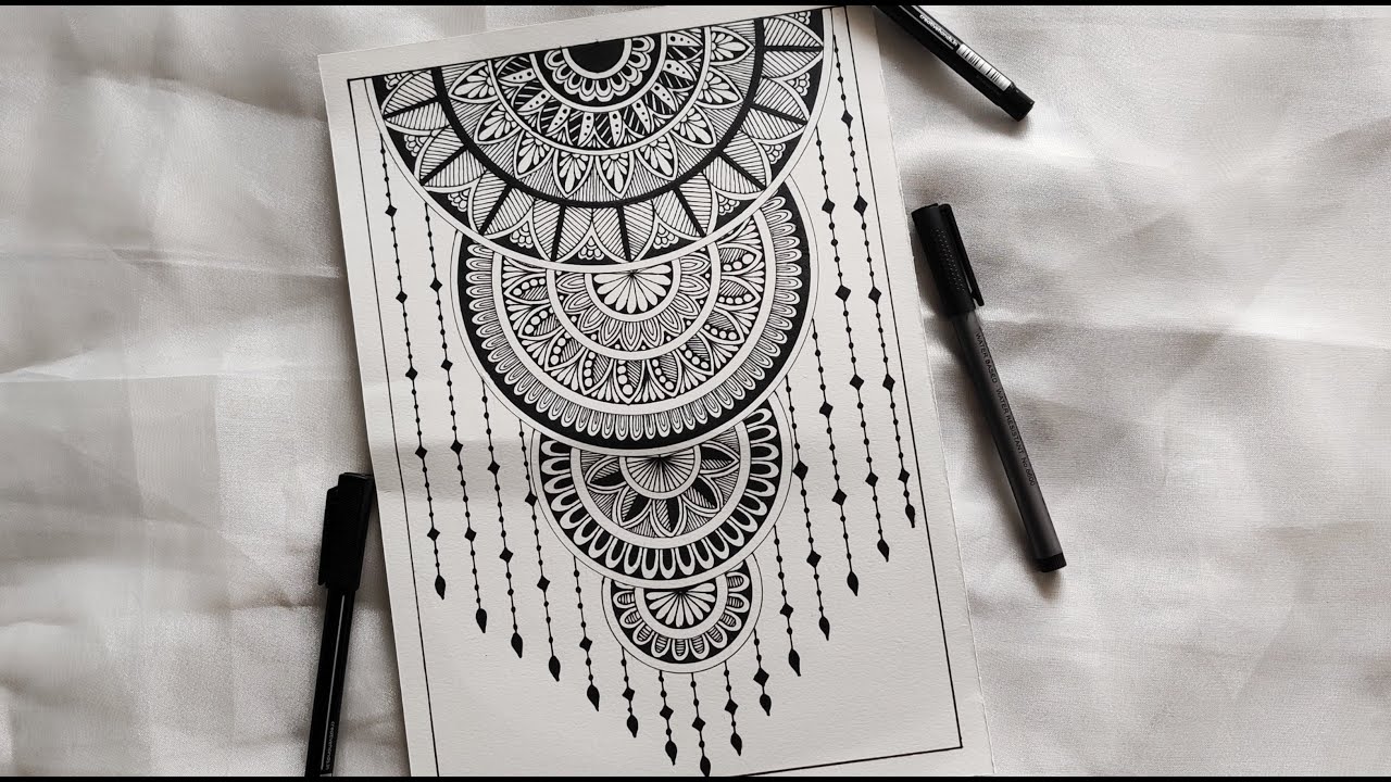 How to Draw Mandala Art, Semi-Circle Mandala, How to draw Mandala for  Beginners