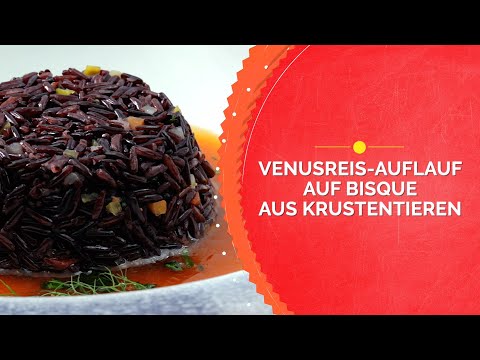 Venusreis-Auflauf auf Bisque aus Krustentieren