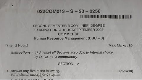 Human Resources Management 2nd Semester NEP Question Paper Year 2023 -24 Dharwad University