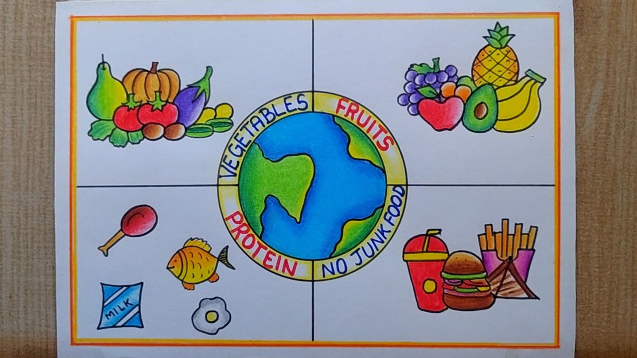 Healthy diet Chart drawing easy| Food Chart Poster drawing| National ...