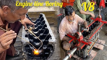 Tractor Engine Block Boring and Honing  || 6 Cylinder Engine Block Line Aligning and Bore Welding