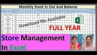 Excel Inventory Management | Full Year and Monthly Stock Balance with In/Out Record #excel