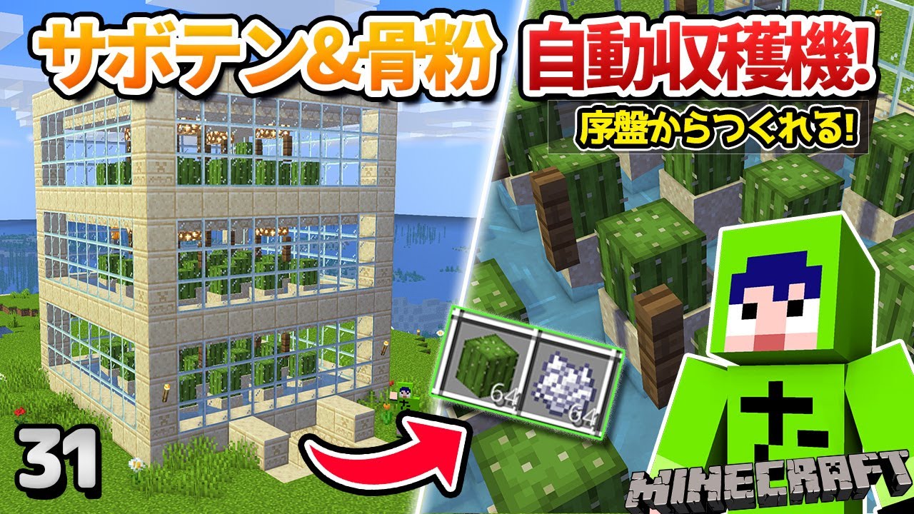 【31】超簡単な自動サボテン＆骨粉無限装置の作り方！【初心者向けのマインクラフト】
