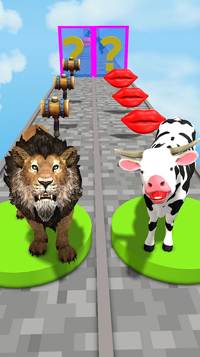 New Kiss & Punch Run Cow Cartoon vs Lion Funny Epic Challenge! #gta #viral #shorts