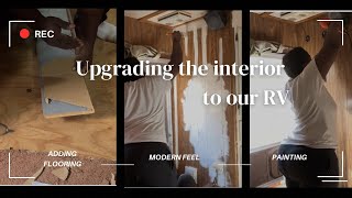 1985 Allegro Rv kitchen upgrade| replacing the flooring and painting the cabinets