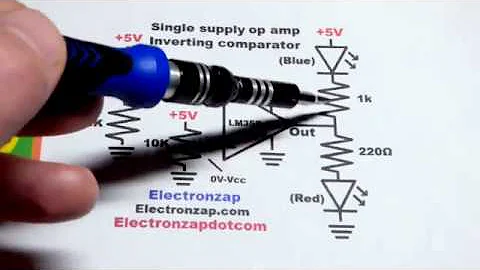 Inverting comparator circuit using op amp LM358 single supply schematic and breadboard tutorial