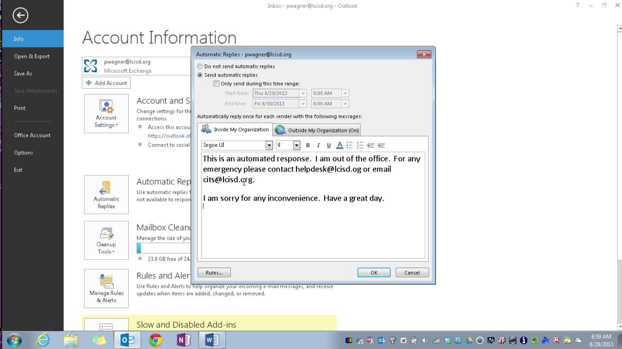 Outlook 2013: Setting Up Automatic 