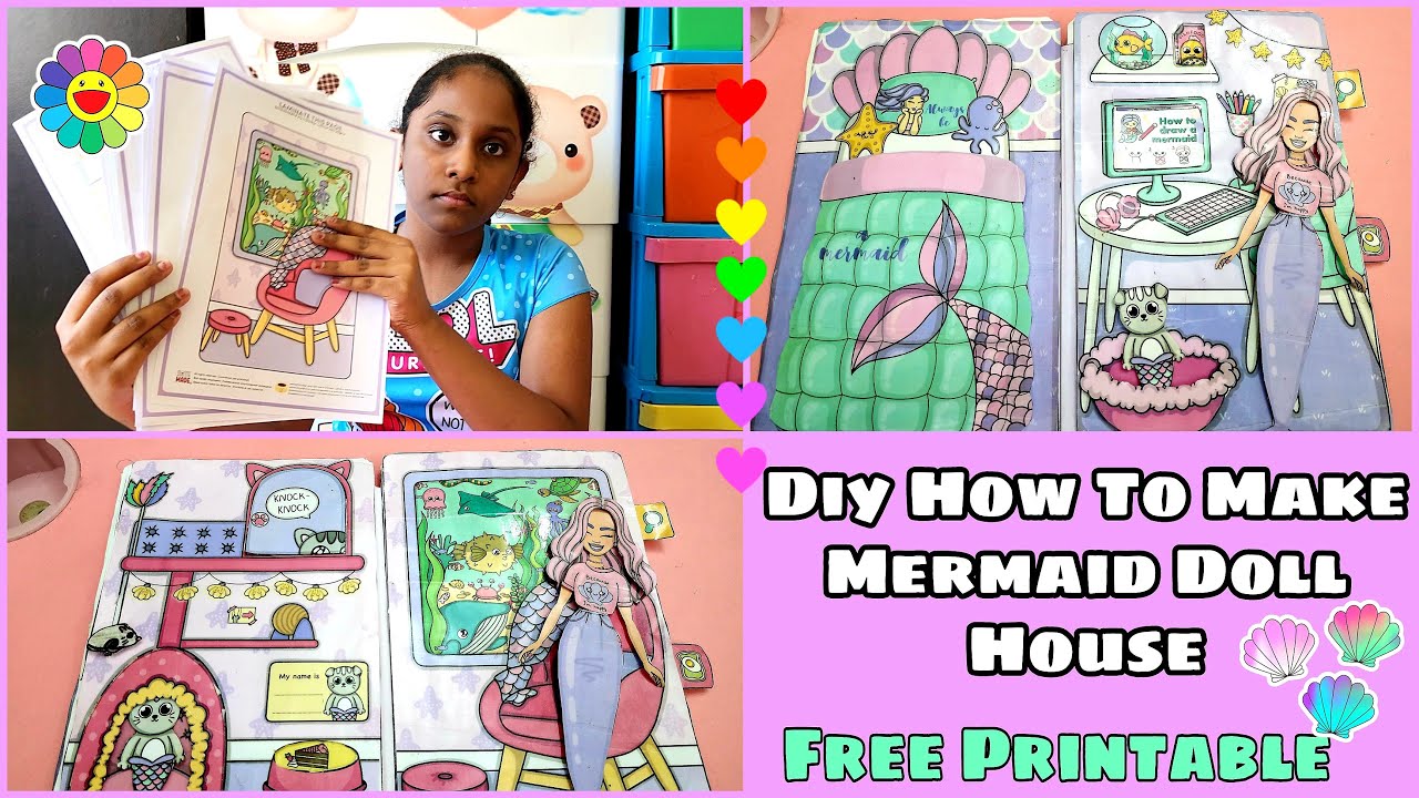 DIY Paper MERMAID Doll House Quiet Book Made With Paper FREE 