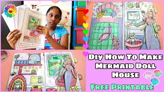 DIY Paper MERMAID Doll House🤩 ⭐ Quiet Book Made With Paper /FREE PRINTABLES | Kate Made Easy Crafts