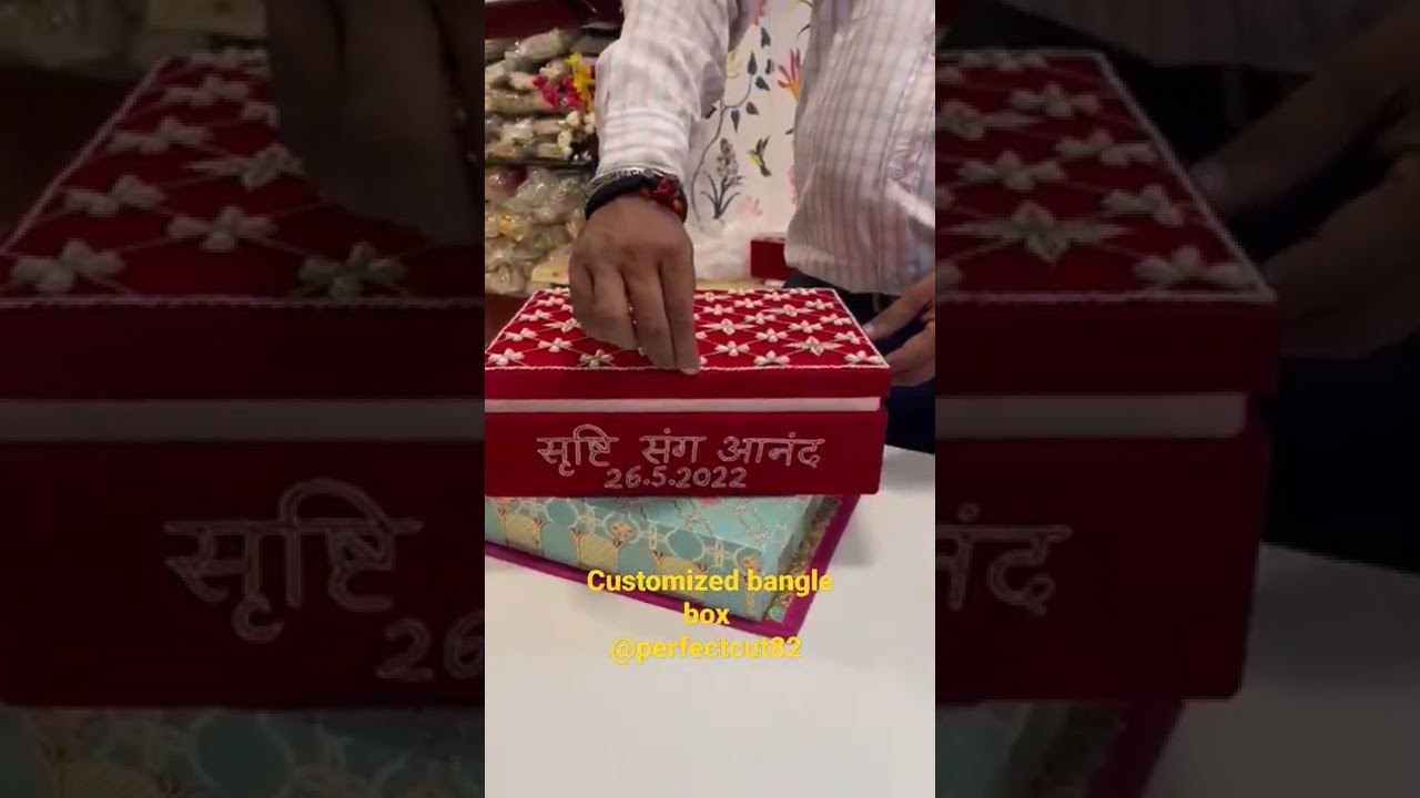 Hand embroidered customized bangle box. order them on whatsapp 9968947019 .