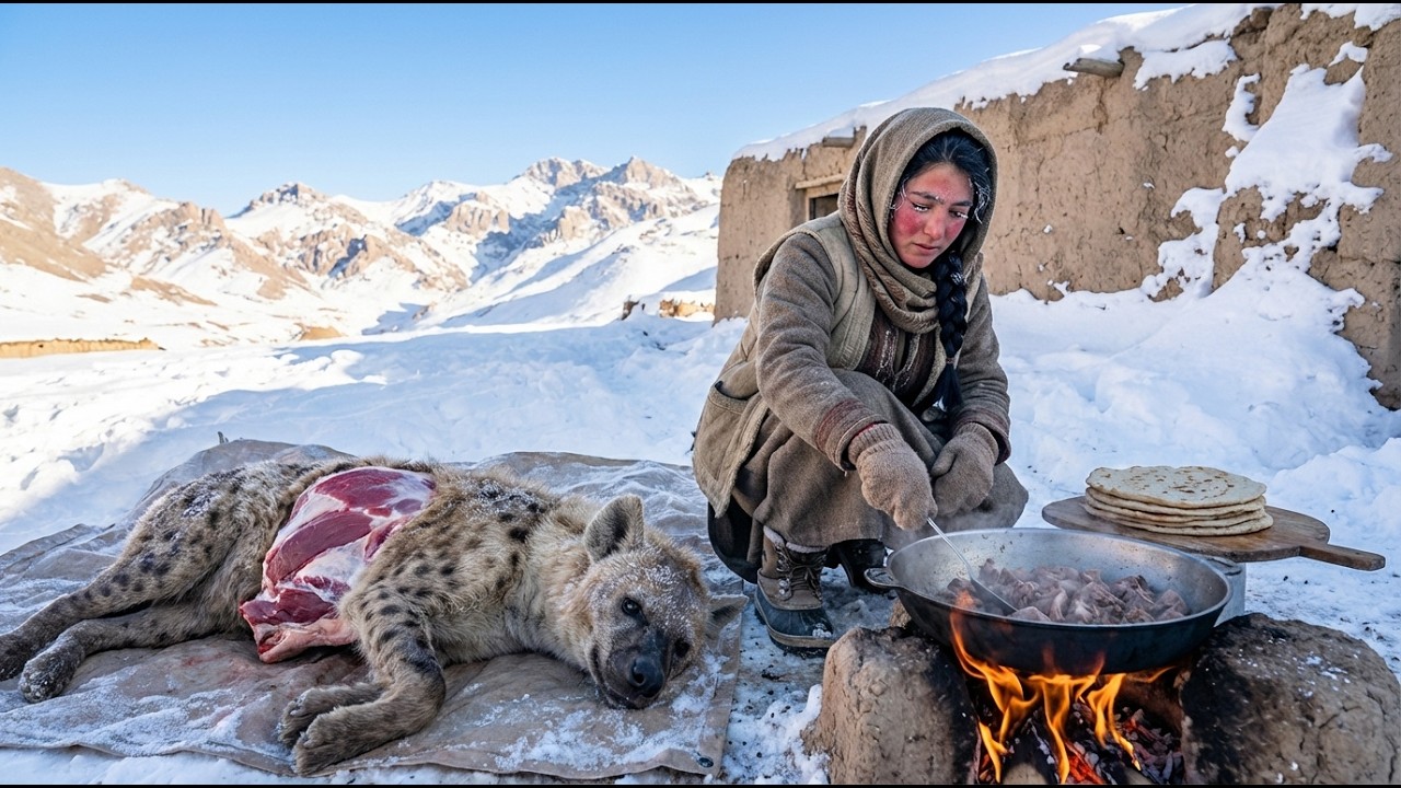 Afghanistan Winter Hunt | Hyena Meat on Fire + Fresh Bread to Stay Alive