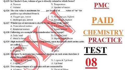 PMC Paid MDCAT Chemistry Practice Test 8 (2021) PMC CHEMISTRY TEST with detailed explanation (2021)