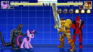 Twilight Sparkle And Godzilla VS The Human Paladin And Deadpool In A MUGEN Match / Battle / Fight