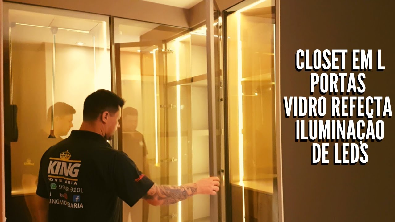 CLOSET COM VIDROS REFLECTA E ILUMINAÇÃO DE LEDS (CLOSET DE CINEMA) - KING MOVELARIA
