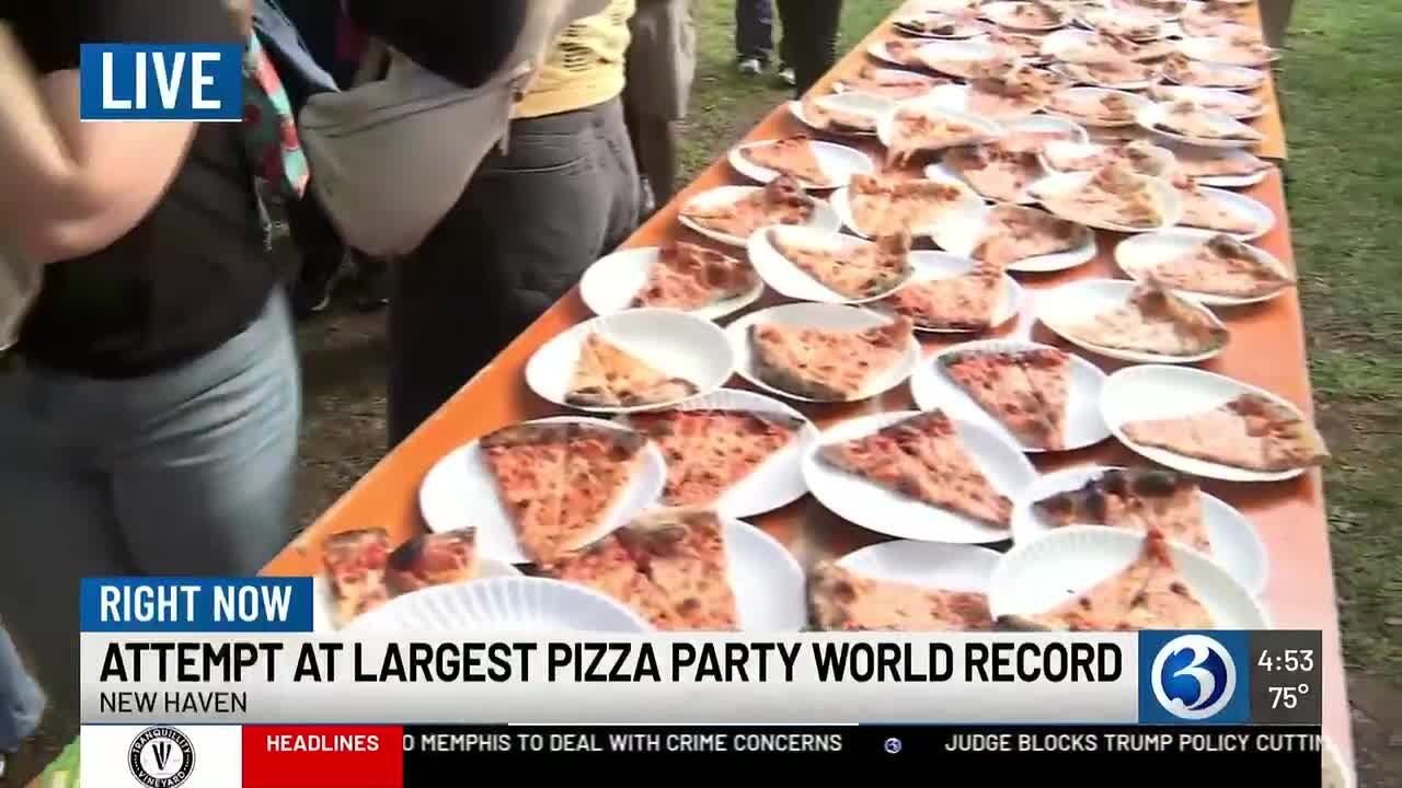 Attempt at largest pizza party world record in New Haven - YouTube