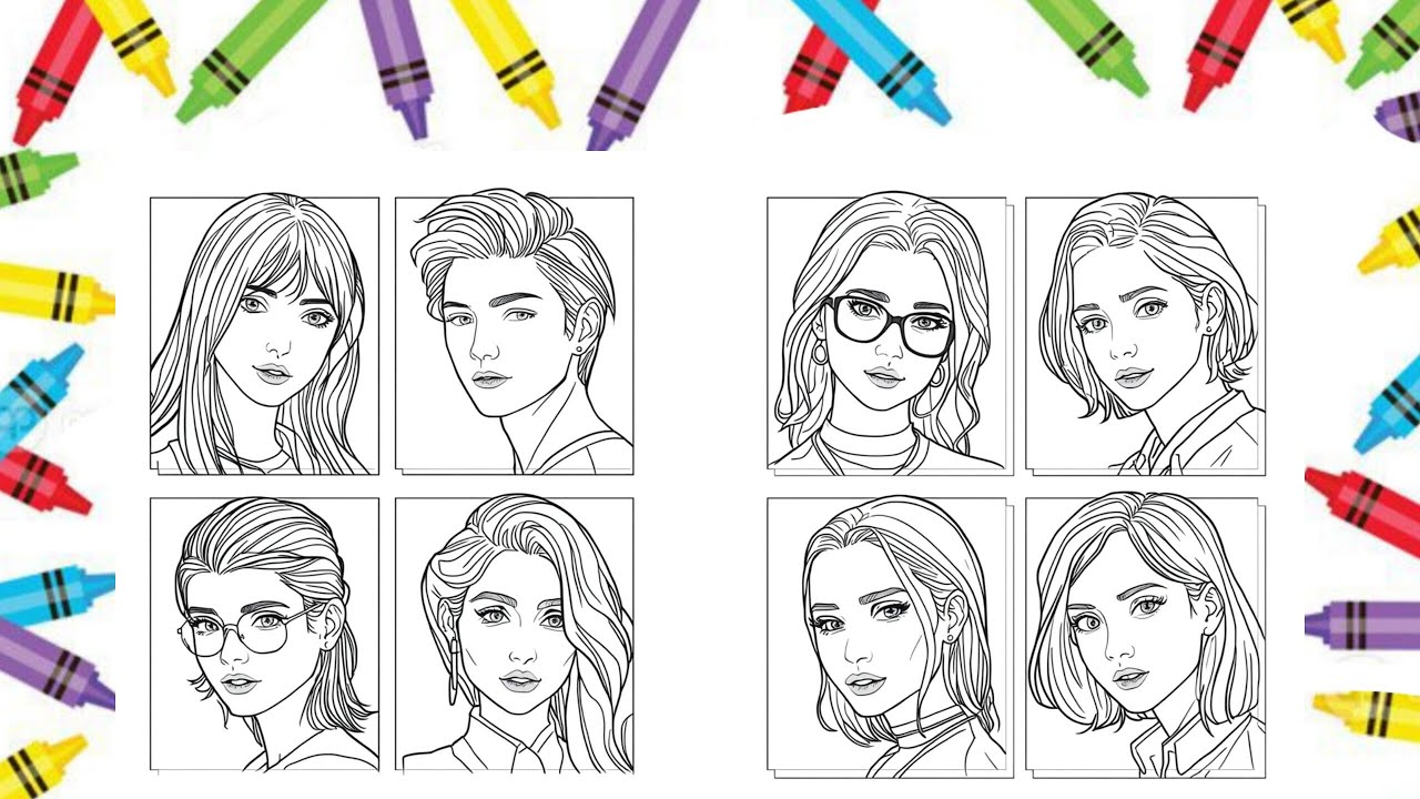 Clean Coloring of 8 Girls & Boys Faces 🎨 | Smooth Portrait Coloring|coloring with me 