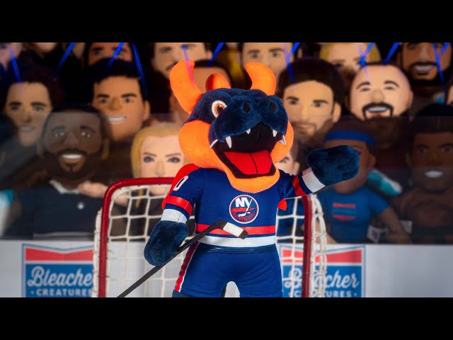 New York Islanders mascot Sparky celebrates the victory over the