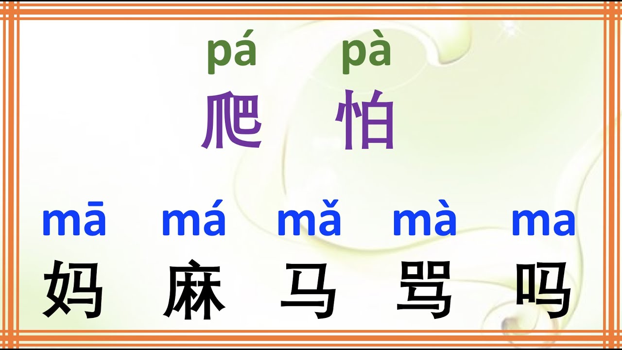 learn Chinese character (怕, 爬, 妈, 麻, 马, 骂, 吗) with example phrases ...