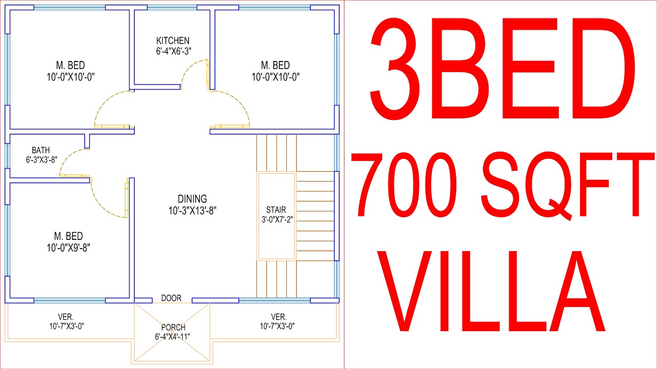 House Plan Design | Ep 64 | 700 Square Feet 3 Bedrooms House Plan | Layout  Plan - Youtube