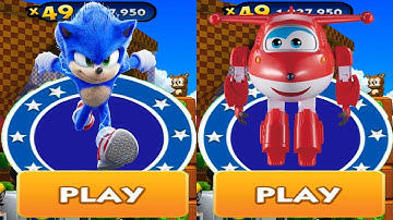 Sonic Dash vs Super Wings Jett Run - Movie Sonic vs All Bosses Eggman Zazz Dr. Babble All Characters