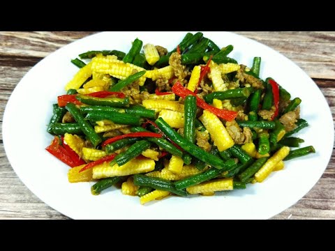 Tumis Kacang Panjang Jagung Semi Daging Giling