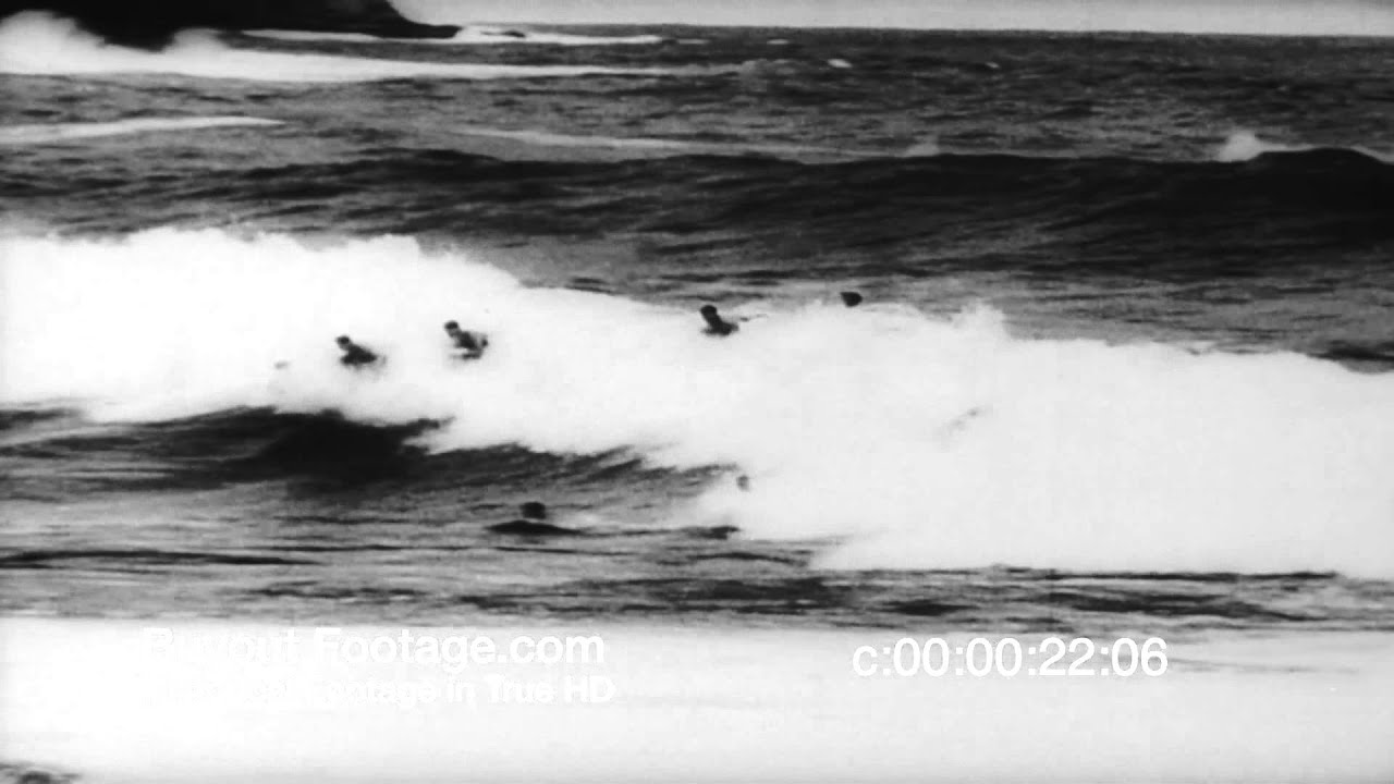 HD Stock Footage Australian Body Surfing 1943 Surfing Boogie Boarding YouTube