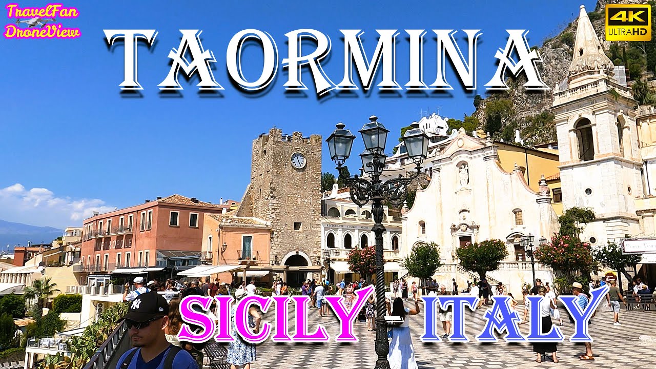 Taormina🏰SICILY⚫ITALY⚫Tour by car Walking Tour【4K】Subtitles in multiple language #TravelFanDroneView