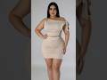 Plus Size Beige One-Shoulder Crop Top & Ruched Mini Skirt | Chic Curvy Neutral Look 🤍✨