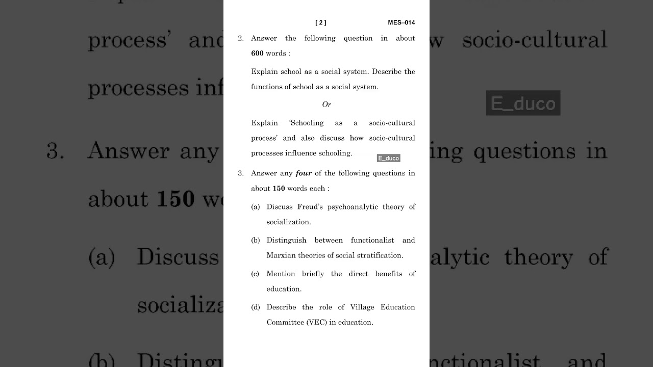 MES 014/ JUNE 2024 SESSION QUESTION PAPER / MAEDU / IGNOU 